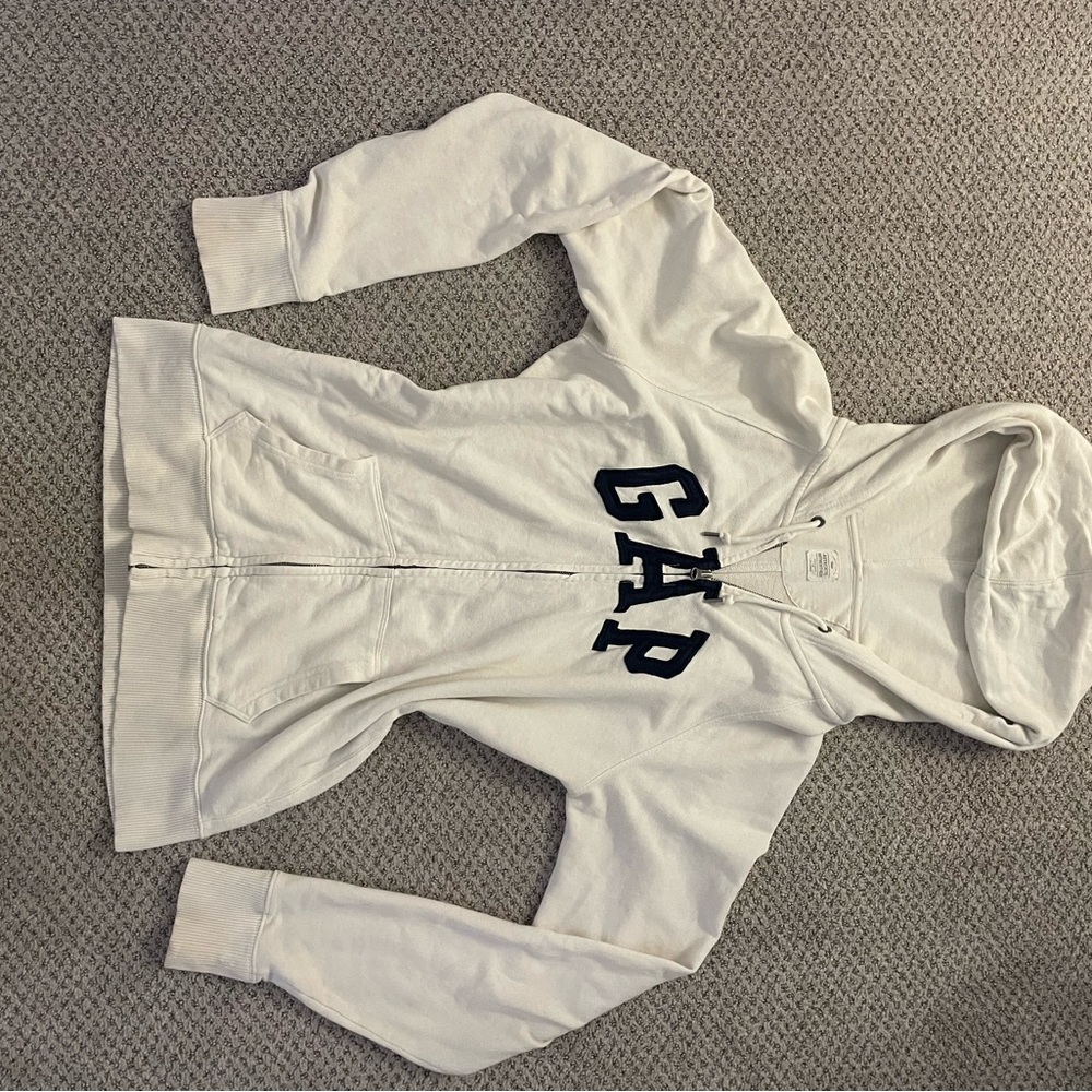GAP Cream Zip-Up Hoodie with Black Lettering